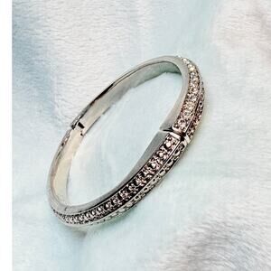 Vince Camuto Silver‑Tone Center-Hinged Bangle with Crystal Accents